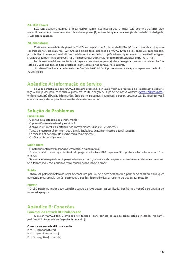 MANUAL DA MESA DE SOM MACKIE 402 VLZ4 (PORTUGUÊS)