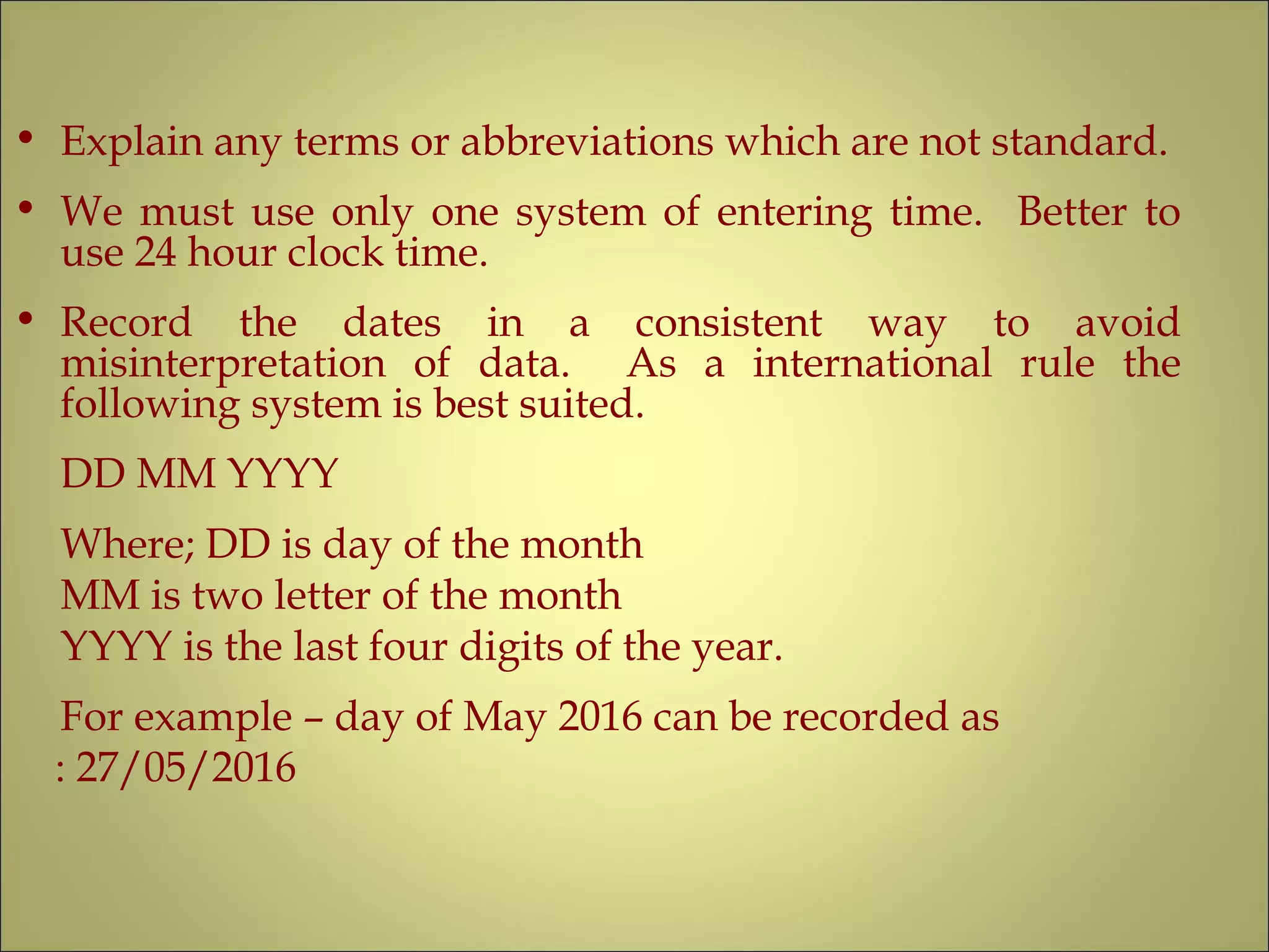 Manual data recording systems | PPT