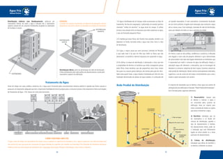 3534
Água Fria
Manual Técnico
Água Fria
Manual Técnico
MOTOBOMBA
ATENÇÃO:
A escolha do conjunto motobomba,do diâmetro da tubulação e demais
dispositivos necessários devem ser baseados em projeto de instalações.
Tratamento da Água
Antes de chegar nas casas, prédios, comércios, etc, a água que é fornecida pelas concessionárias (sistema público) é captada das fontes naturais e
passa por um tratamento adequado que tem a importante finalidade de torná-la própria para o consumo humano. Este tratamento é feito nas Estações
de Tratamento de Água - ETA.Vamos ver como elas funcionam.
COMO FUNCIONA UMA ETA:
A água, antes de chegar aos reservatórios de nossas casas, é captada na superfície (em barragens, rios e lagos) e passa por uma série de etapas que
irão purificá-la, para que possa ser consumida. As águas retiradas da superfície são tratadas nas chamadas ETAs (Estações de Tratamento de Água).
Podemos dizer que estas etapas de tratamento são: coagulação, decantação, filtração e desinfecção, como mostra o desenho.
1) A água é bombeada até um tanque, onde se processam as fases do
tratamento. Na fase de coagulação, é adicionado um produto químico
chamado “sulfato de alumínio” na água bruta do tanque. O sulfato
provoca uma atração entre as impurezas que estão suspensas na água,
o que vai formando pequenos flocos.
2) À medida que esses flocos vão ficando mais pesados, tendem a se
depositar no fundo, tornando então a água mais clara. Esta é a fase
de decantação.
3) A água, a seguir, passa por outro processo, chamado de filtração,
e que nada mais é do que um filtro que retém os flocos que não
decantaram, as bactérias e demais impurezas em suspensão na água.
4) Por último, na etapa de desinfecção, é adicionado o cloro, que tem
a propriedade de eliminar as bactérias que ainda conseguiram passar
pelos filtros. Essas bactérias, que são pequeninos seres vivos, muitos
dos quais nos causam graves doenças, são mortas pela ação do cloro.
Após estas quatro fases, a água tratada é bombeada por meio de uma
tubulação denominada de adutora de água tratada, e é conduzida até
um grande reservatório. A este reservatório, normalmente localizado
em um morro próximo, é ligada outra tubulação, que conduzirá a água
até as nossas casas. Essa tubulação, chamada de rede de distribuição,
passa por debaixo de todas as ruas e avenidas da cidade.
Em frente a cada um dos prédios, residências e comércios, é efetuada
uma ligação a outro tubo de pequeno diâmetro e que é denominado
de ramal predial. Este tubo está ligado diretamente ao hidrômetro que
é responsável por medir o consumo de água da edificação. Depois, a
tubulação segue até alimentar o reservatório, que se encarregará de
abastecer as torneiras, máquinas de lavar roupas, chuveiros, através da
rede predial de distribuição. Nestes trechos eventualmente enterrados,
sugerimos o uso de curvas de raio longo e recomendamos que a vala e
reaterro sejam executados com esmero.
Rede Predial de Distribuição O conjunto de tubulações que se destina a levar água aos pontos de
utilização de uma edificação é chamado“Rede Predial de Distribuição”.
Ela é formada pelos seguintes elementos:
1) Reservatório: tanque que
se destina a reservar a água a
ser consumida pelos usuários da
edificação. Deve ser coberto para
evitar a entrada de insetos ou sujeira
que possa contaminar a água.
2) Barrilete: tubulação que sai
do reservatório e se divide em
colunas de distribuição, quando o
tipo de abastecimento é indireto.
No abastecimento direto, pode ser
a tubulação que está diretamente
ligada ao ramal predial ou a fonte
particular de abastecimento.
3) Coluna de distribuição:
tubulação que deriva do barrilete e
se destina a alimentar os ramais.
Distribuição Indireta com Bombeamento: utiliza-se um
reservatório inferior, de onde a água é elevada até o reservatório
superior, através de um conjunto motobomba acoplado às tubulações
de recalque e sucção.
Distribuição Mista: parte da alimentação da rede de distribuição
é feita diretamente pela rede pública de abastecimento e parte pelo
reservatório superior da edificação.
 