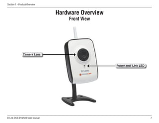 D-Link DCS-910/920 User Manual
Section 1 - Product Overview
Hardware Overview
Front View
Power and Link LED
Camera Lens
 