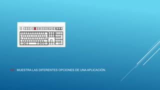 F6: MUESTRA LAS DIFERENTES OPCIONES DE UNA APLICACIÓN.
 