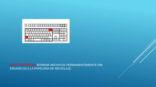 SHIFT+BORRAR: BORRAR ARCHIVOS PERMANENTEMENTE SIN
ENVIARLOS A LA PAPELERA DE RECICLAJE.
 