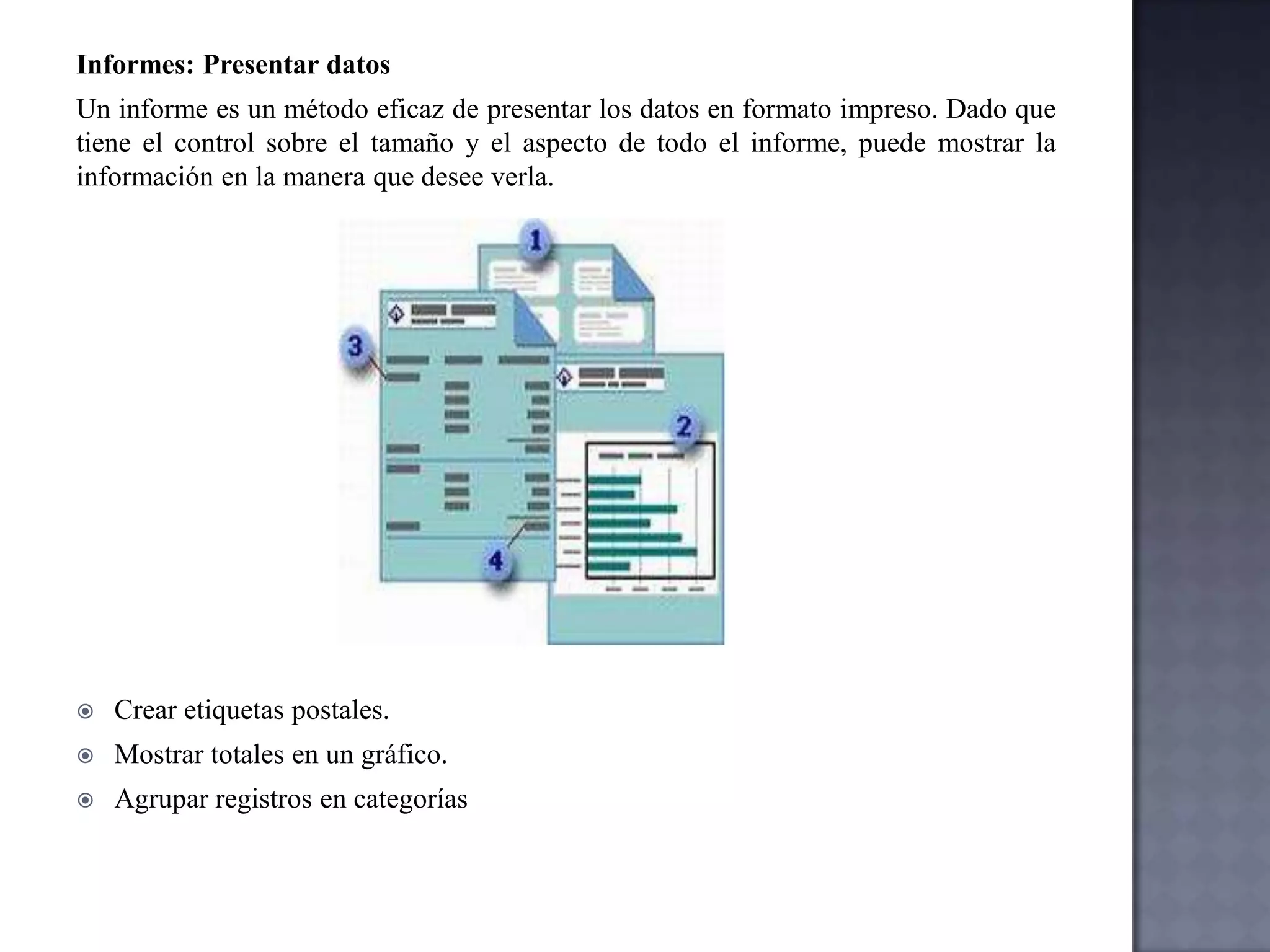 consultasConsultasCreando una consultaPara buscar y recuperar tan sólo los datos que cumplen las condiciones especificadas, incluyendo datos de varias tablas, cree una consulta. Una consulta puede también actualizar o eliminar varios registros al mismo tiempo, y realizar cálculos predefinidos o personalizados en los datos.