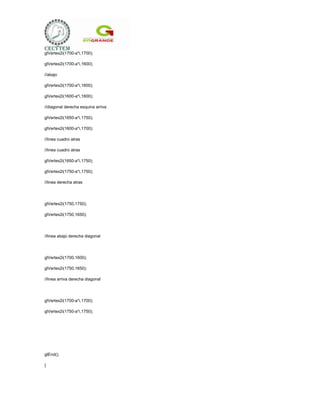glVertex2i(1700-a*i,1700);

glVertex2i(1700-a*i,1600);

//abajo

glVertex2i(1700-a*i,1600);

glVertex2i(1600-a*i,1600);

//diagonal derecha esquina arriva

glVertex2i(1650-a*i,1750);

glVertex2i(1600-a*i,1700);

//linea cuadro atras

//linea cuadro atras

glVertex2i(1650-a*i,1750);

glVertex2i(1750-a*i,1750);

//linea derecha atras




glVertex2i(1750,1750);

glVertex2i(1750,1650);




//linea abajo derecha diagonal




glVertex2i(1700,1600);

glVertex2i(1750,1650);

//linea arriva derecha diagonal




glVertex2i(1700-a*i,1700);

glVertex2i(1750-a*i,1750);




glEnd();

}
 