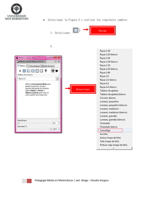 

Seleccionar la Figura 3 y realizar los siguientes cambios

Patrón

1. Seleccionar

2.

Seleccionar

Pedagogía Media en Matemáticas | Jael Aliaga – Claudia Vergara

 