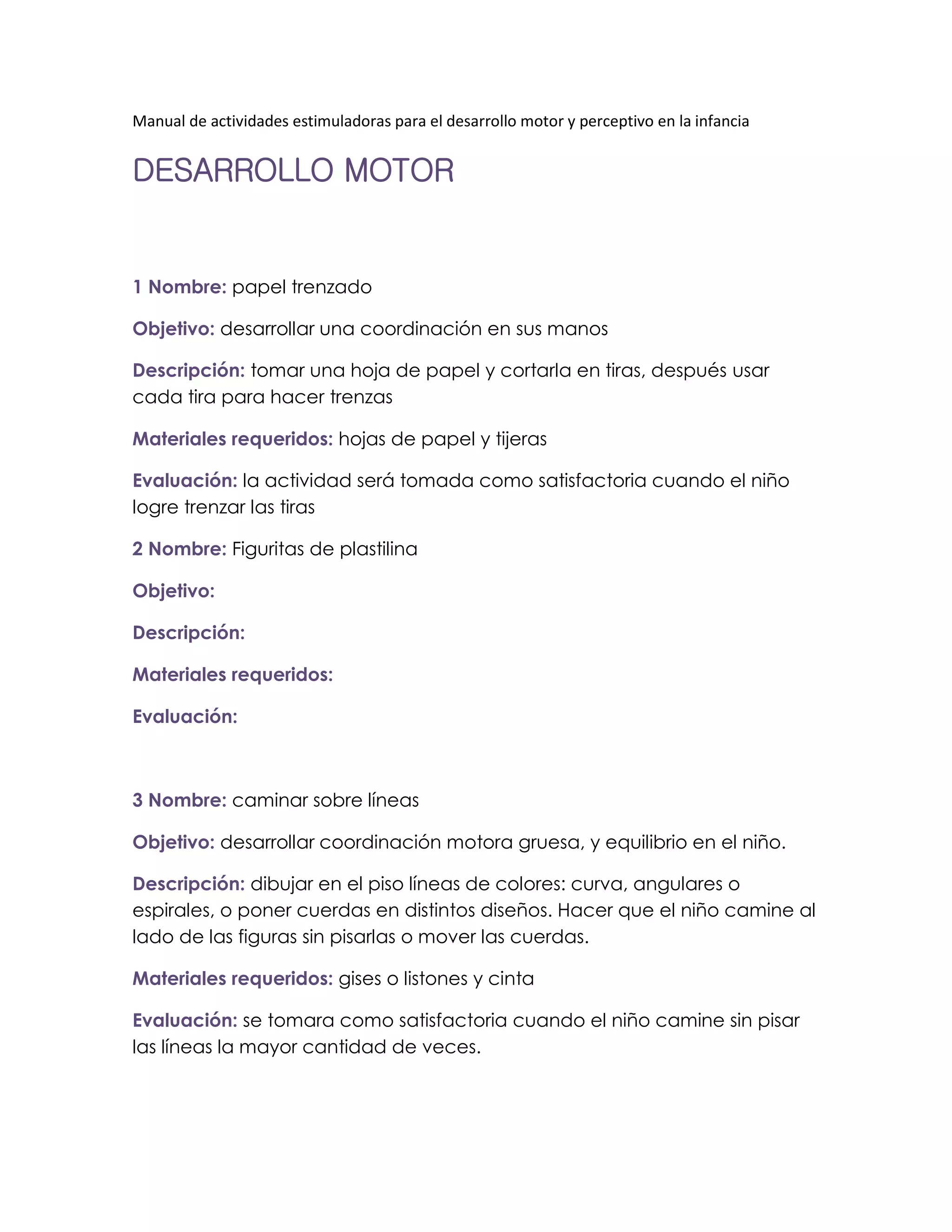 Manual de actividades estimuladoras para el desarrollo motor y ...