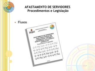AFASTAMENTO DE SERVIDORES
Procedimentos e Legislação
• Fluxos
 