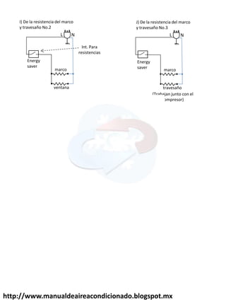 L N
marco
ventana
I) De la resistencia del marco
y travesaño No.2
L N
marco
travesaño
J) De la resistencia del marco
y travesaño No.3
(Trabajan junto con el
compresor)
Energy
saver
Energy
saver
Int. Para
resistencias
http://www.manualdeaireacondicionado.blogspot.mx
 