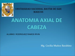 UNIVERSIDAD NACIONAL MAYOR DE SAN 
MARCOS 
Mg. Cecilia Muñoz Barabino 
ALUMNO: RODRIGUEZ RAMOS IRVIN 
 