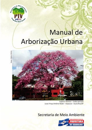 Manual de
Arborização Urbana
Foto:FábioVieira
Especie: Paineira – Ceiba speciosa
Local: Praça Antônio Nader – Gopouva – Guarulhos/SP
Secretaria de Meio Ambiente
 