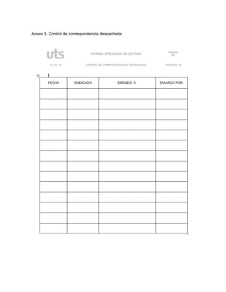 Anexo 3. Control de correspondencia despachada
 
