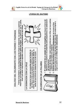 Capilla Nstra.S ra. de la Piedad Equipo de Catequesis La Piedad
Catequesis Bautismo
Manual de Bautismo 32
LITURGIA DEL BAUTISMO
 