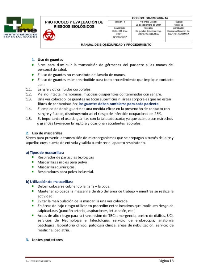 Manual de bioseguridad ime 2014 Manual de bioseguridad ime 2014