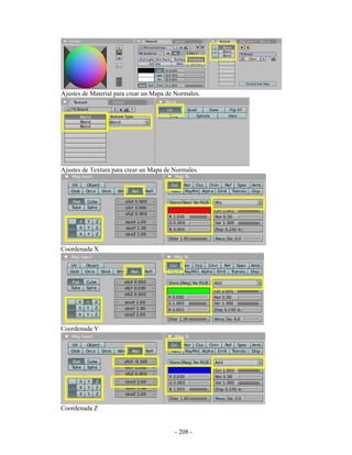 Ajustes de Material para crear un Mapa de Normales.




Ajustes de Textura para crear un Mapa de Normales.




Coordenada X




Coordenada Y




Coordenada Z


                                         - 208 -
 