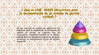 Es una colección de normas que especifican los
requisitos para la implantación de un sistema de
gestión de calidad en cualquier tipo de
organización, independientemente de su tamaño,
además de otros documentos que sirven de ayuda
establecer un mantenimiento eficaz del sistema
de gestión.
 