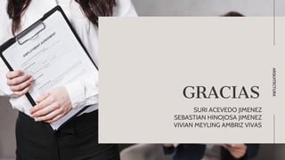 GRACIAS
SURI ACEVEDO JIMENEZ
SEBASTIAN HINOJOSA JIMENEZ
VIVIAN MEYLING AMBRIZ VIVAS
ARQUITECTURA
 