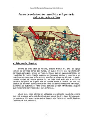 Manual de Campo de Búsqueda y Rescate Urbano 
71 
Forma de señalizar los rescatistas el lugar de la ubicación de la víctim...