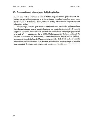 CIRCUITOS ELECTRICOS I FIME - UADEC	
	72	
I-5.-	Comparación	entre	los	métodos	de	Nodos	y	Mallas.	
	
	
	
	
	
	
	
	
	
	
	
	
	
	
	
	
	
	
	
	
	
	
	
	
	
	
	
	
	
	
 