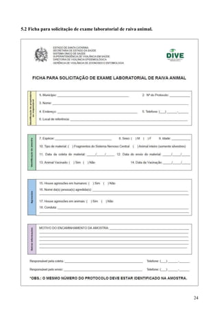 24
5.2 Ficha para solicitação de exame laboratorial de raiva animal.
 