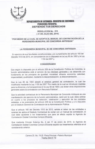 Manual de contratación 2014 personeria municipal