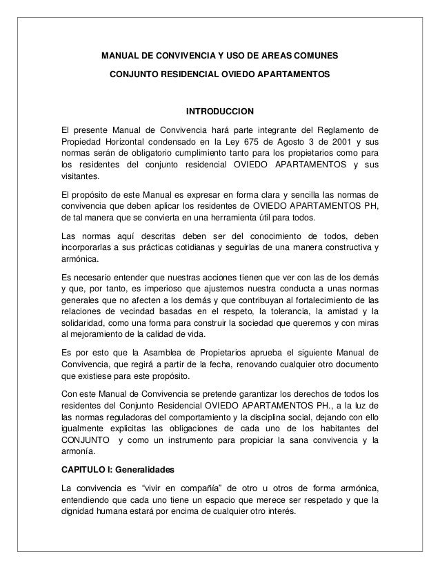 Manual de convivencia y uso de areas comunes