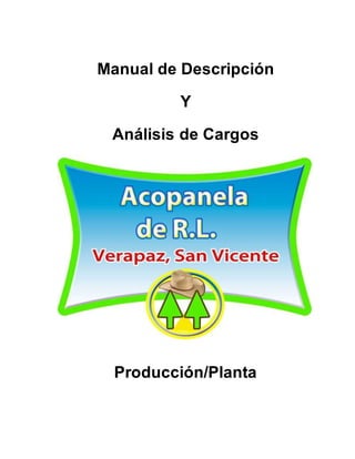 Manual de Descripción 
Y 
Análisis de Cargos 
Producción/Planta 
 
