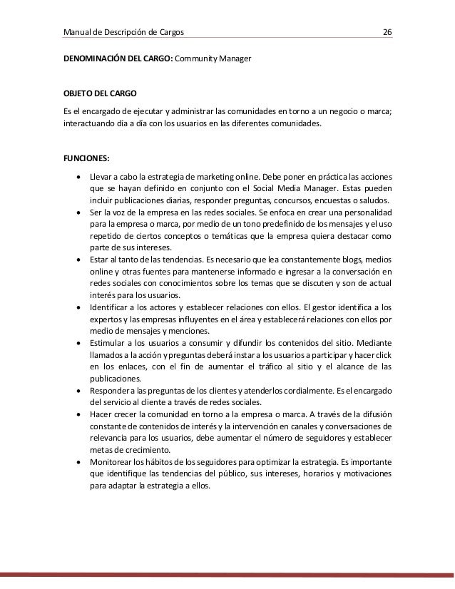 Manual De Descripcion De Cargos Para Una Empresa De Desarrollo De Sof
