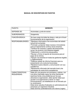 Manual de descripcion de puestos | PDF