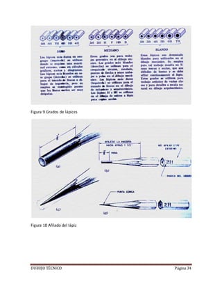 DUBUJO TÉCNICO Página 34
Figura 9 Grados de lápices
Figura 10 Afilado del lápiz
 