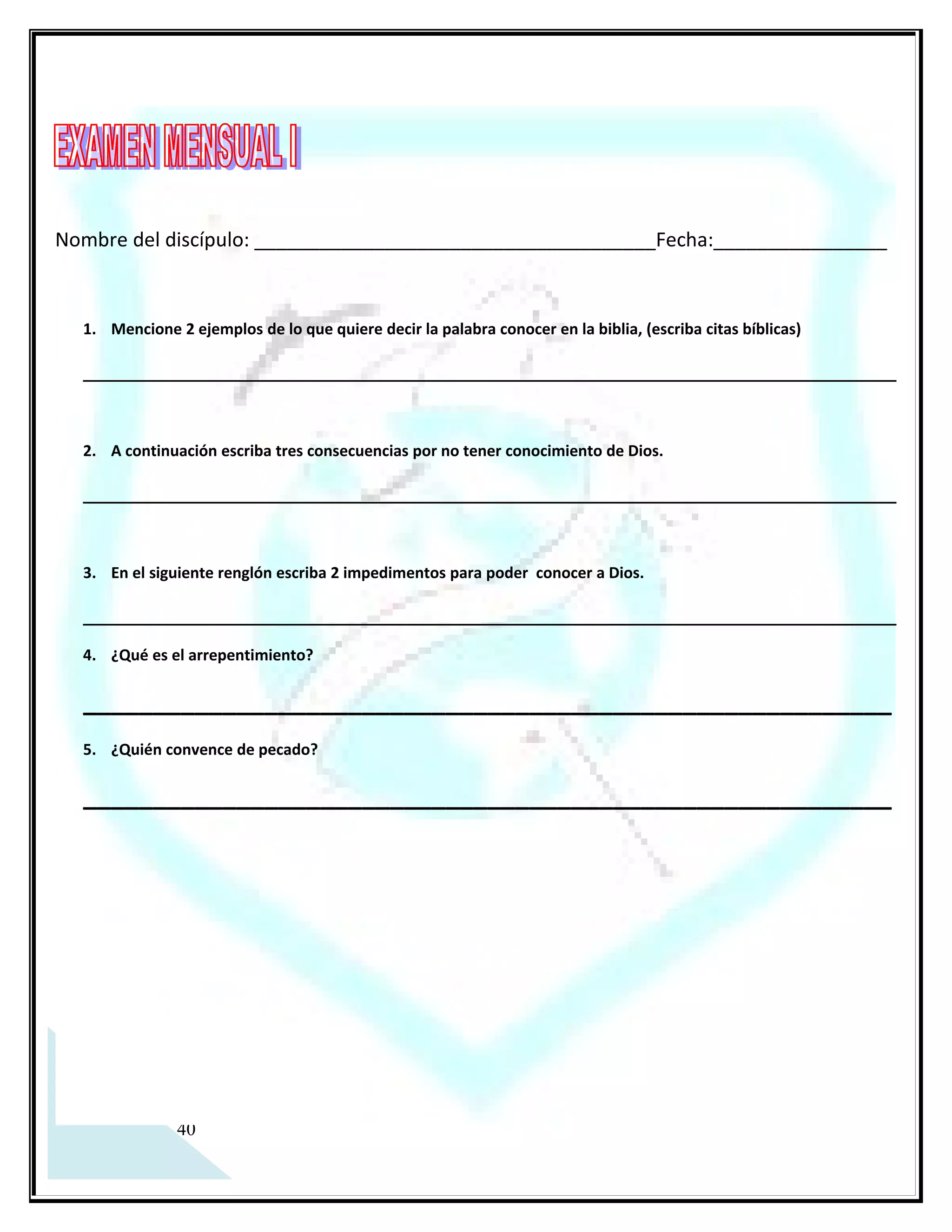 CAPÍTULO II

Conociendo características de Dios

1) La voz de Dios.
a. Voz de autoridad y supremacía universal.
b. Voz de Dios en el Antiguo Testamento.
c. Voz de Dios en el Nuevo Testamento.

2) Conocer el trato grupal e individual de Dios.
a. Etapas del trato grupal de Dios.
b. El trato individual de Dios.
c. Dios puede usar nuestras vidas para tratar con multitudes o con una sola persona.

3) Conocer el carácter paternal de Dios.
a. Conocer su naturaleza paternal.
b. Conocer su disciplina paternal.
c. Conocer la compasión paternal.

4) Conocer las tres personas componentes de Dios.
a. Conocer las tres personas que componen a Dios.
b. Diversas manifestaciones de la trinidad.
c. Otras referencias bíblicas que confirman que esto es verdad.

5) Examen.




 15
 
