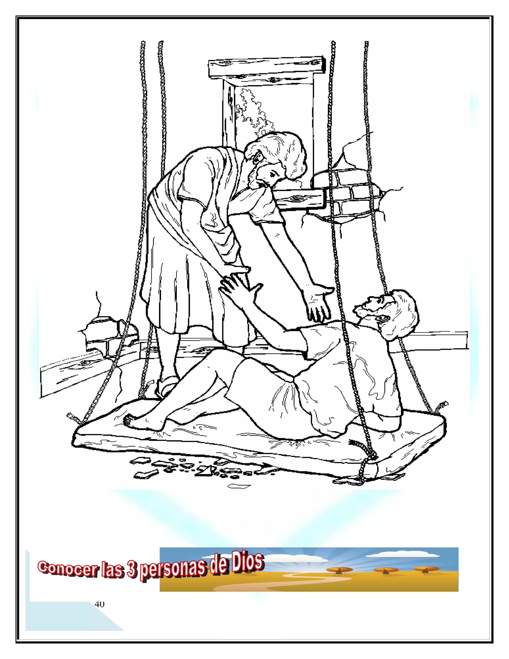 A. Conocer las tres personas que componen a Dios.
¿Qué es la Trinidad y cómo está compuesta?
Trinidad significa tres personas que componen una deidad; este término no aparece en la biblia, pero si
hace referencia a ella. De igual manera ocurre con la palabra “rapto”, ésta tampoco aparece en las sagradas
escrituras, pero encontramos también en ellas que hace alusión al arrebatamiento que Cristo hará.

Cuando hablamos de Trinidad, hacemos referencia a tres personas, estas son: Padre, Hijo y Espíritu Santo,
las cuales conforman la deidad de Dios, y se caracterizan por que están unidas de tal manera que
manifiestan la plenitud del único Dios viviente. Por lo tanto, podemos decir que son tres personas,
formando un Dios Verdadero. 1° Juan 5:9 “Porque tres son los que dan testimonio en el cielo: el padre, el
verbo y el Espíritu Santo; y estos tres son uno”.

Para entender mejor, a continuación citaremos un ejemplo acerca de la trinidad:
Tres componentes forman un elemento:
    El huevo está compuesto por cáscara, clara y yema.
    El triángulo equilátero está compuesto por tres ángulos iguales pero es un solo triangulo.
    El gobierno está compuesto por tres poderes: Legislativo, judicial y ejecutivo, pero es un solo
       gobierno.

B. Diversas manifestaciones de la trinidad.
En este capítulo veremos, la trinidad manifestada en:
 La Creación: Génesis 1:1-2 “En el principio creó Dios los cielos y la tierra, y el Espíritu de Dios se movía
sobre la faz de las aguas”, y continúa en el versículo 26 diciendo” Hagamos al hombre a nuestra imagen y
semejanza” (Los sectarios testigos de Jehová, discípulos de Russell afirman que Dios en este pasaje hace
referencia a que hablaba con los ángeles, pero esto no es así, porque podemos ver que el término
“hagamos” que se refiere a la acción de crear , y el único que tiene el atributo de crear es Dios mismo.

Cristo estaba en el principio ( Jn 1:1); aquí entendemos que cuando Dios dijo “hagamos… a nuestra imagen y
semejanza… se dirige al Hijo. Como comentario adicional también agregamos que esta secta afirma que
Jesucristo no es Dios y asientan esta falacia apoyándose erróneamente en los siguientes pasajes bíblicos
Colosenses 1:15; Apocalipsis 1:5, donde dice que Cristo es el primogénito de toda creación; la explicación es
tal como está escrita, El es hijo, salió del padre (Salmos 2:7 léalo) y es primogénito. La primogenitura que
hace mención aquí es referente a que fue el principio de toda creación y no fue de barro con el soplo del
omnipotente como Adam (Génesis 2:7), sino que fue engendrado (Hebreos 1:5 léalo) con la misma sustancia
eterna del Padre (Hebreos 1:3 léalo), es decir con materia espiritual de la deidad de Dios que no tiene ni
principio ni fin porque es superior y eterno. (Hebreos 1:6-8 léalo).



 22
 