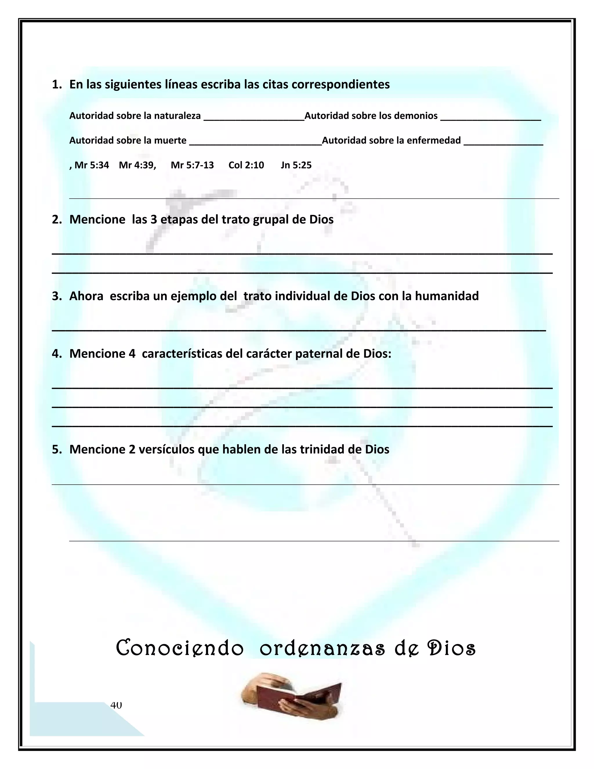 Conociendo ordenanzas de Dios



                                  CAPÍTULO III


1) El bautismo en las aguas I.



2) El bautismo en las aguas II.



3) Ofrendas y Diezmos.



4) Gran Comisión.



5) Examen Trimestral.




26
 