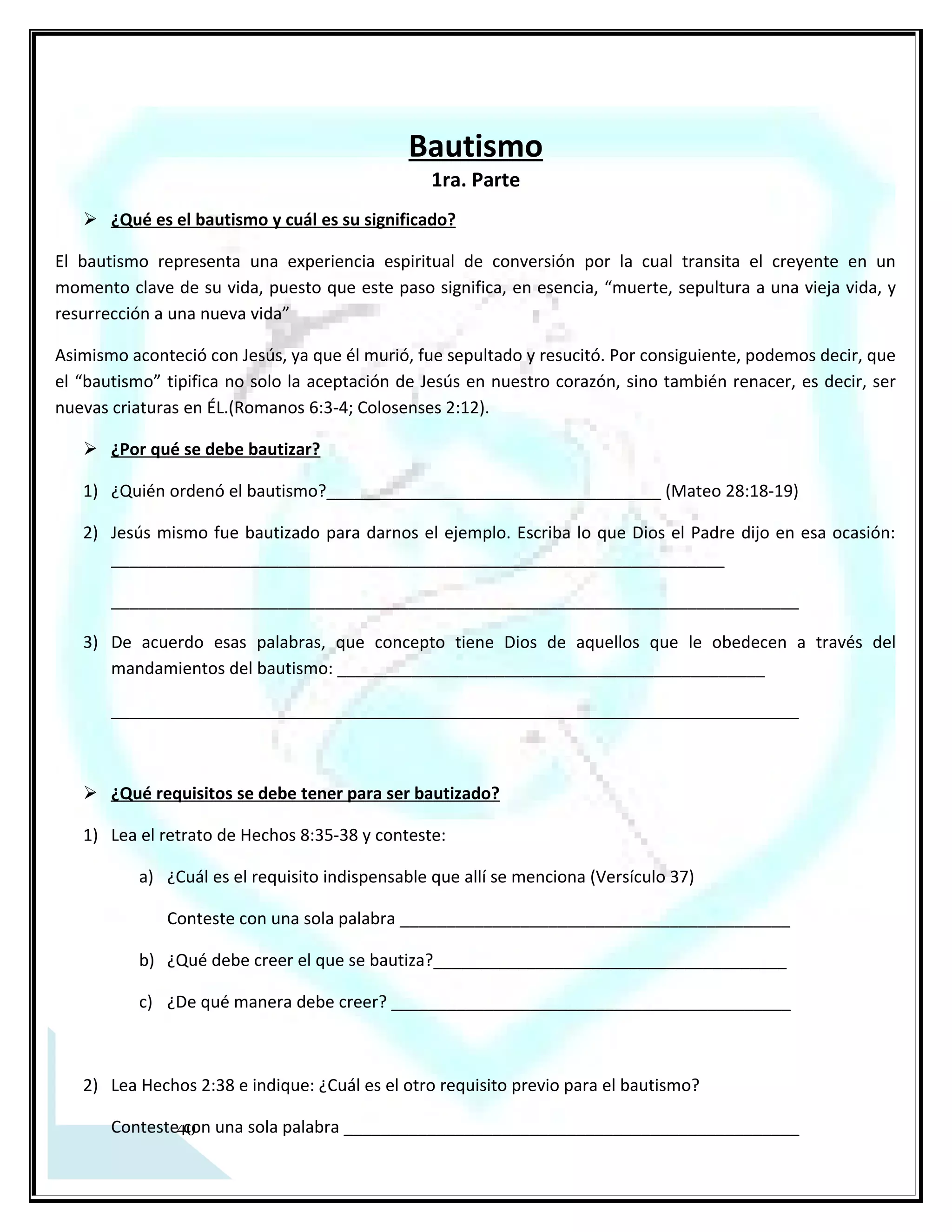 El bautismo
     Conociendo sus Ordenanzas
                TEMA IX




28
 