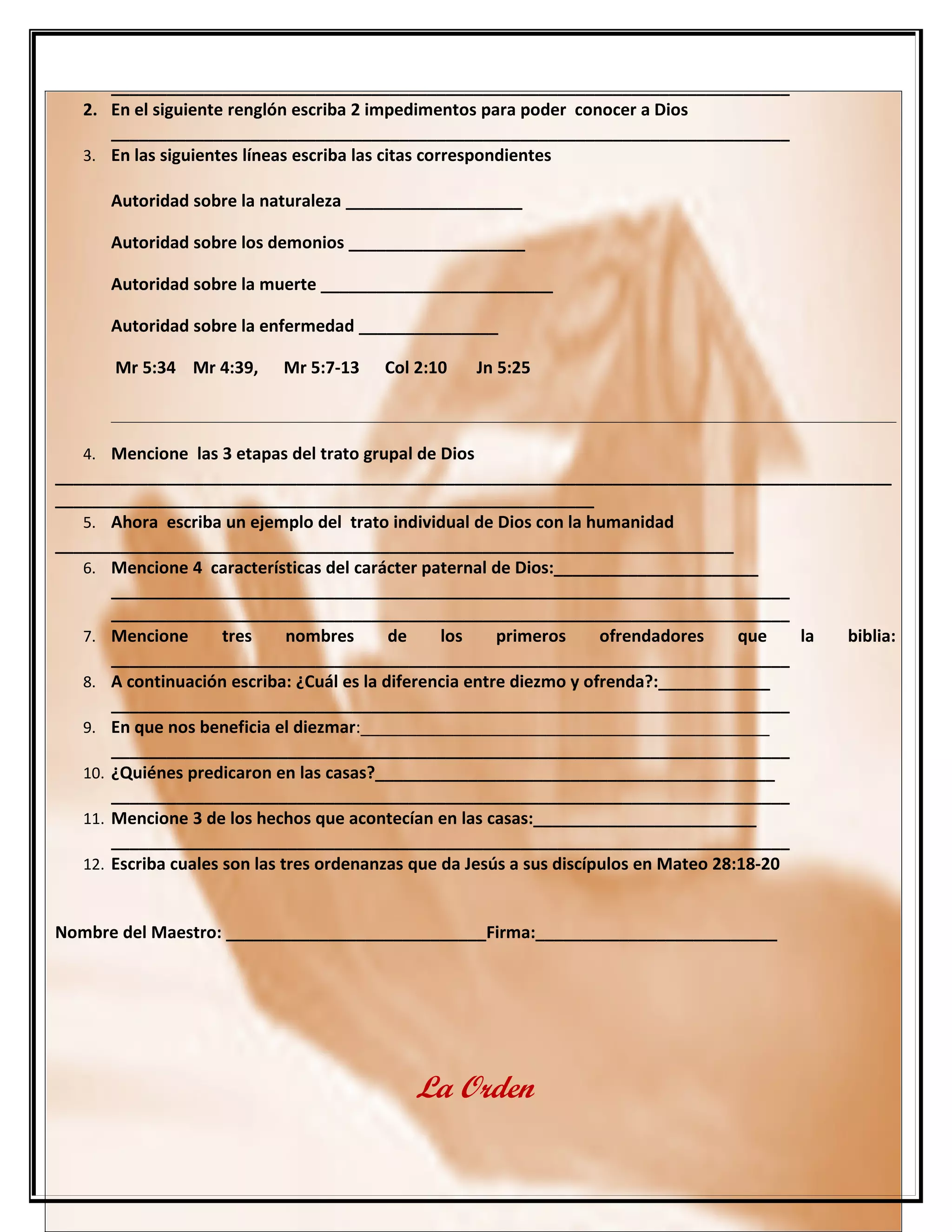 La Orden

         Y yendo, predicad, diciendo: El reino de los cielos se ha acercado.
  Sanad enfermos, limpiad leprosos, resucitad muertos, echad fuera demonios; de
                         gracia recibisteis, dad de gracia.
                                  Mateo 10:7-8



                                 El resultado:
                  Y ellos, saliendo predicaron en todas partes,
                 Ayudándoles el Señor y confirmando la palabra
                         Con las señales que la seguían

                                  Marcos 16:20

                                  Iglesias
                               Decreto De Vida

                        ministeriodecretodevida@hotmail.com
                      www.ministeriodecretodevida.wordpress.com




            Argentina:                                    México
Pastores: Hugo y Graciela De Vaz           Pastores: Jesus Loureiro y Lu Mesina.



 38
 