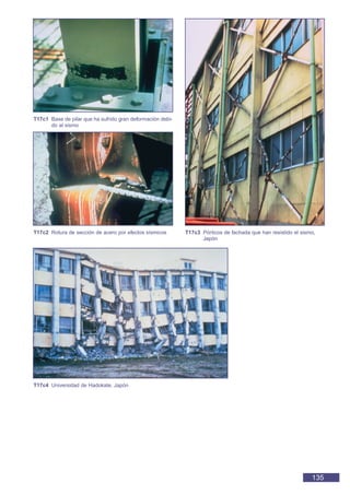 135
T17c1 Base de pilar que ha sufrido gran deformación debi-
do al sismo
T17c2 Rotura de sección de acero por efectos sísmicos
T17c4 Universidad de Hadokate, Japón
T17c3 Pórticos de fachada que han resistido el sismo,
Japón
 