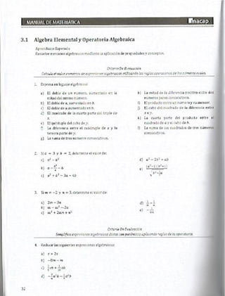 Manual de ejercicios  matematicas 1 inacap