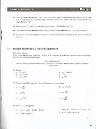 Manual de ejercicios  matematicas 1 inacap