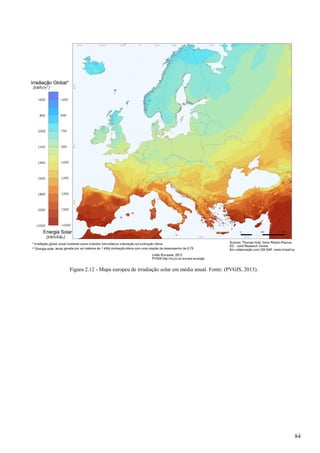 Figura 2.12 - Mapa europeu de irradiação solar em média anual. Fonte: (PVGIS, 2013).
84
 