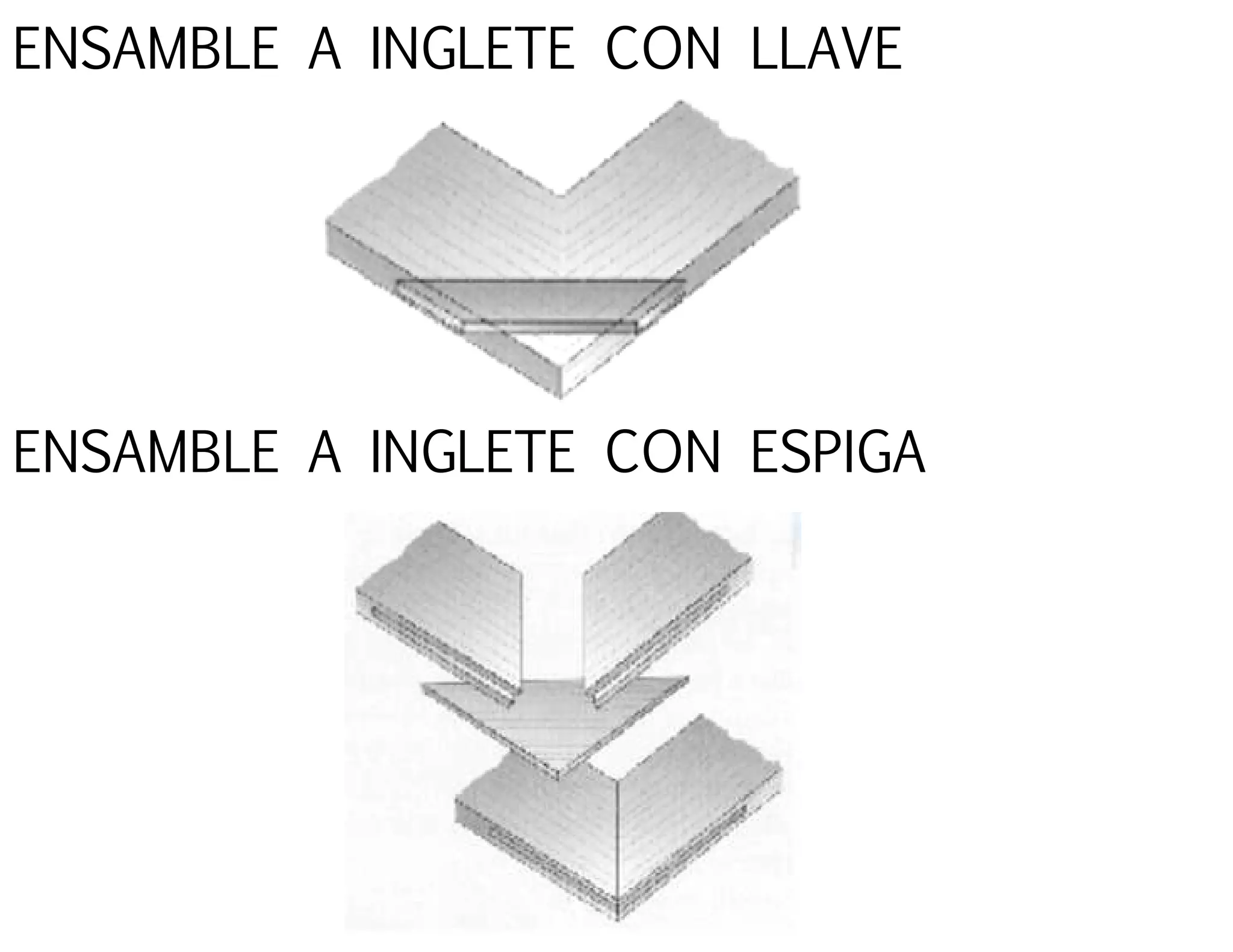 ENSAMBLE A INGLETE CON LLAVE
ENSAMBLE A INGLETE CON ESPIGA
 