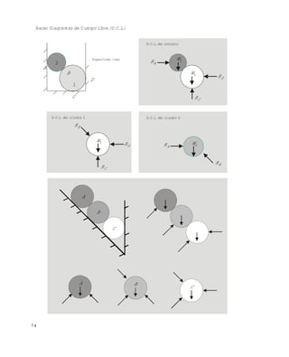 7 4
Hacer Diagramas de Cuerpo Libre (D.C.L.)
1
AR 2W
1W
DR
CR
2W
AR
BR
CR
DR
BR
1W
D
C
B
1
A
2
Superficies lisas
D.C.L. del conjunto
D.C.L. del cilindro 2D.C.L. del cilindro 1
A
B
C
C
BA
Este documento se cre€ con la versi€n gratuita de EVALUACI•N de eXpert PDF. Esta marca de agua se eliminar‚ al
comprar la licencia de la versi€n completa de eXpert PDF. Visite www.avanquest.es para obtener m‚s informaci€n
 