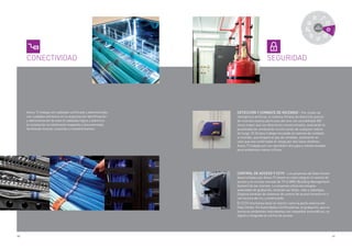 40 41
SEGURIDAD
DETECCIÓN Y COMBATE DE INCENDIO - Por medio de
inteligencia artificial, el sistema Stratos de detección precoz
de incendio analiza partículas del aire con sensibilidad 300
veces mayor que los detectores convencionales, evaluando la
posibilidad de combustión mucho antes de cualquier indicio
de fuego. El Stratos trabaja vinculado al sistema de combate
a incendio, que dispara el gas de combate, solamente en
caso que sea confirmado el riesgo por dos lazos distintos.
Aceco TI trabaja aun con sprinklers dry-pipe y convencionales
para ambientes menos críticos.
CONTROL DE ACCESO Y CCTV - Los proyectos de Data Center
desarrollados por Aceco TI tienen en vista integrar el control de
acceso y el circuito cerrado de TV al BMS (Building Management
System) de los clientes. La empresa utiliza tecnologías
avanzadas de grabación, evitando así fallas, robo y sabotajes.
Dispone también de sistemas de control de acceso biométrico o
con lectura de iris, y smartcards.
El CCTV monitorea tanto el interior como la parte externa del
Data Center. En Autoridades Certificadoras, la grabación, que es
hecha en ambientes redundantes con respaldos automáticos, es
digital e integrada al control de acceso.
automatización
mantenimiento consultoría
proyecto/diseños
moving
cer
tiﬁcación
puesta en marcha
sala-cofre
/
DCM
PF
implantación
Aceco TI trabaja con cableado certificado y administrado,
con cuidados extremos en la organización identificación
y administración de todo el cableado lógico y eléctrico:
la instalación es totalmente mapeada y documentada,
facilitando futuras consultas o mantenimientos.
CONECTIVIDAD
 