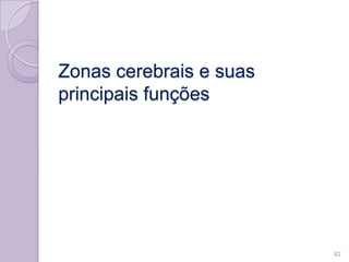 Zonas cerebrais e suas
principais funções
62
 