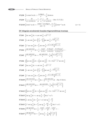 MANUAL DE FÓRMULAS E TABELAS MATEMÁTICAS
106
17.23.8
17.23.9
17.23.10 [n  1]
24 Integrais envolvendo funções trigonométricas inversas
17.24.1
17.24.2
17.24.3
17.24.4
17.24.5
17.24.6
17.24.7
17.24.8
17.24.9
17.24.10
17.24.11
17.24.12
17.24.13
17.24.14
17.24.15
17.24.16
17.24.17
 