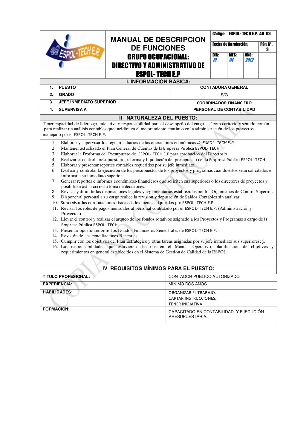 Que Es Un Manual De Funciones