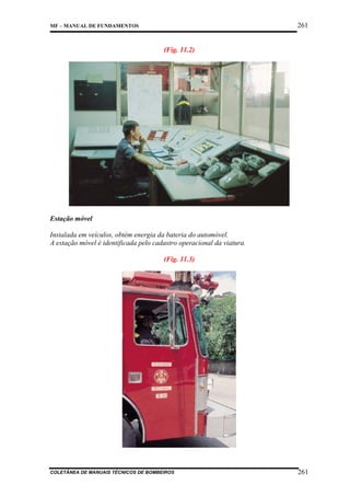 261

MF – MANUAL DE FUNDAMENTOS

(Fig. 11.2)

Estação móvel
Instalada em veículos, obtém energia da bateria do automóvel.
A estação móvel é identificada pelo cadastro operacional da viatura.
(Fig. 11.3)

COLETÂNEA DE MANUAIS TÉCNICOS DE BOMBEIROS

261

 