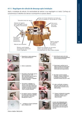 Instruções.para.instalações.de.equipamentos.hidrossanitários
.1.1. Regulagem de válvula de descarga após instalação
Após.a.instalação.da.válvula,.há.necessidade.de.realizar.a.sua.regulagem.e.o.teste..Conheça.as.
características.e.detalhes.da.válvula.e.acompanhe.os.passos.abaixo:




                                                                                                  3.




Fotos e dados: fabricante
 