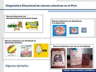 Diagnóstico Situacional de marcas colectivas en el Perú
Marcas Colectivas con
denominaciones demasiado largas
Marcas Colectivas sin Resistencia
a la Reducción
Marcas Colectivas con Similitud de
Elementos Gráficos
Marcas Colectivas con uso en el embalaje
Algunos ejemplos
 