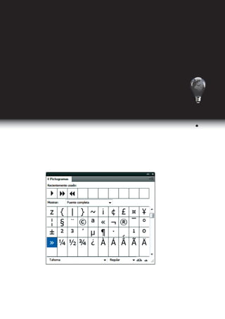 Adobe Indesign CS5   Nivel Básico




Pictogramas y caracteres especiales
    Un pictograma es una forma específica de un carácter. Por
 ejemplo, en ciertas fuentes, la letra mayúscula A está disponible
 en varias formas, como carácter decorativo y versalita.

    1. Con la herramienta Texto, haga clic para colocar el punto
       de inserción donde desea introducir el carácter.

    2. Elija Texto  Pictogramas para mostrar el panel
       Pictogramas.

    3. Seleccione un estilo de fuente y tipo diferente, si está
       disponible.

    4. Puede desplazarse por los caracteres hasta encontrar el
       pictograma que desea insertar.                                            +        +

    5. Haga doble clic en el carácter que desee insertar.

    6. El carácter aparecerá en el punto de inserción de texto.




Programa de Diseño, Publicidad y Extensión                                           97
 