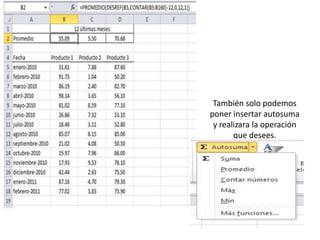También solo podemos
poner insertar autosuma
y realizara la operación
que desees.
 