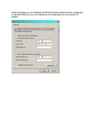 Manual de instalación de active directory en windows server 2008 r2 | PDF